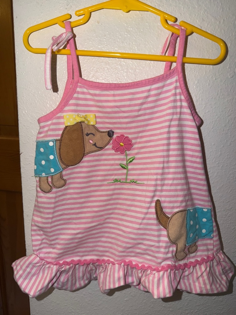 Good Lad Pink White Striped Tank Top with Dog Applique